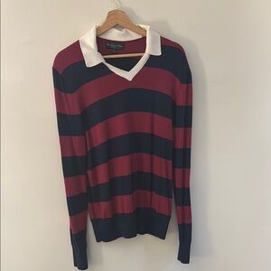 Brooks Brothers Johnny Collar Supima Cotton Rugby Sweater - Red and Blue